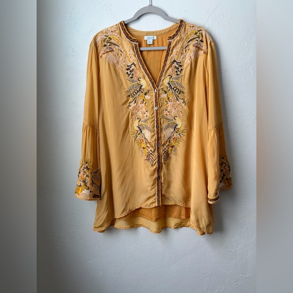 Sundance Tops - Sundance Golden Hopes Tunic Yellow Embroidered Bird Top Size XL